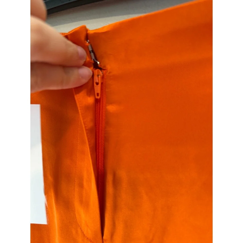 L'AGENCE Orange Satin Wide Leg Pleated Trousers High Rise Pants Size 14 NEW